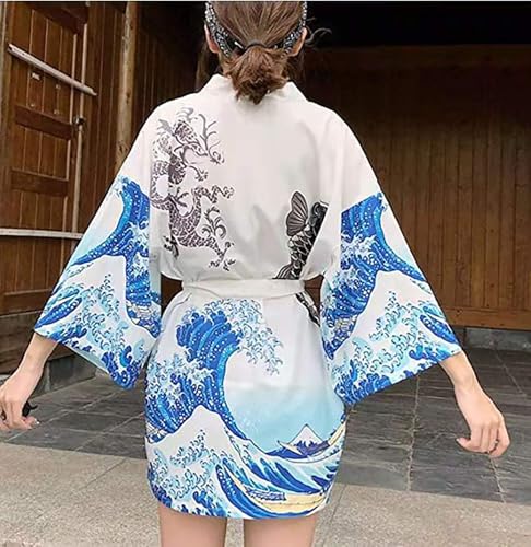 Image of LAI MENG FIVE CATS Women's Floral Print Loose Blouse Japanese Kimono Tops | Puff Sleeve,Cover up Top,Casual Cute Tops,Summer Cardigans 2026
