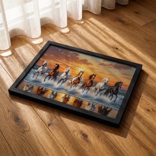 Image of Suneree 7 Horse Vastu Wall Painting (Landscape Collection) (Natural, Design 24, 48L x 33W cm)
