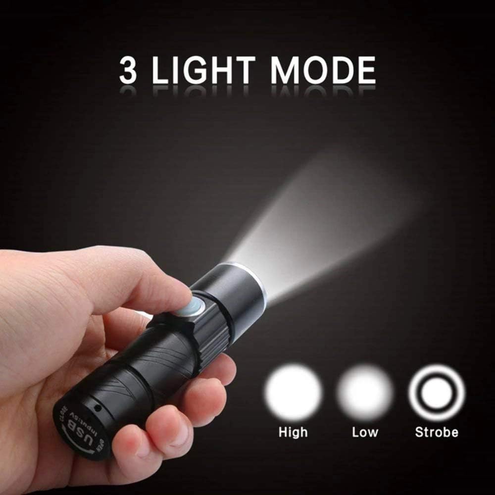 Mini USB Rechargeable Flashlight (2-Pack) Multifunctional Torch Waterproof IPX6 for Outdoor Night Riding/Camping/Emergency - Black