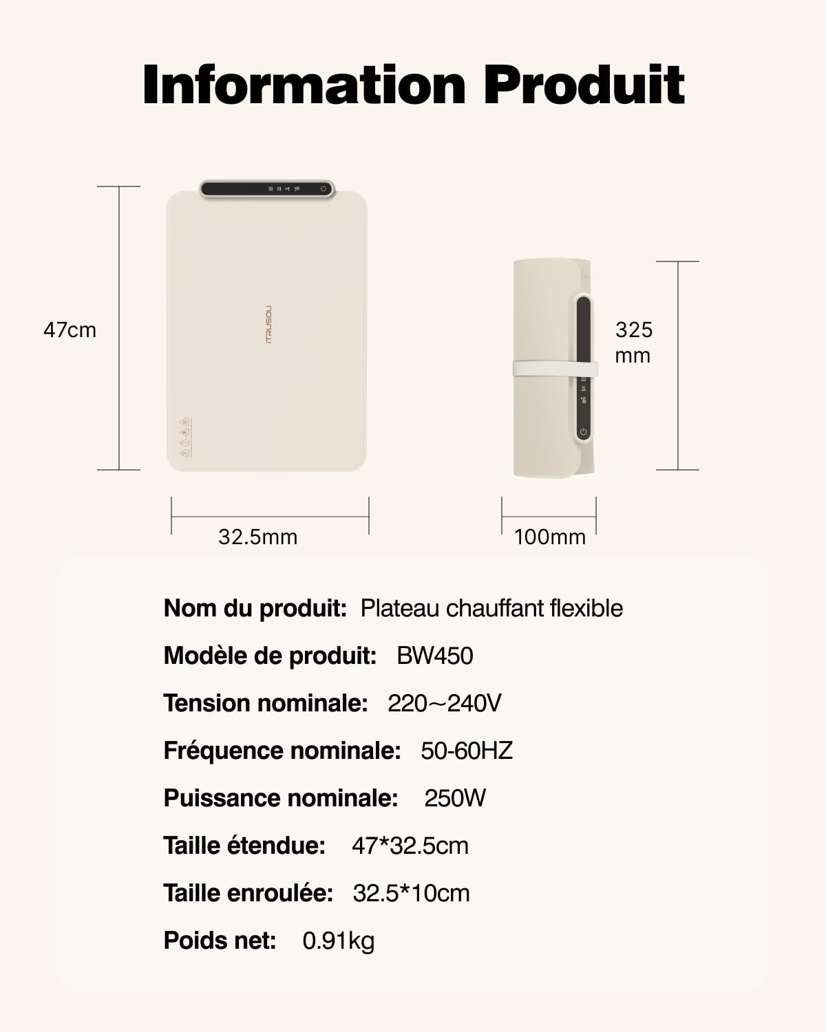iTRUSOU Chauffe Plat Électrique, Plateau Chauffant Électrique Température Ajustable, Portable Pliable Chauffe-Assiette Alimentaire en Nano-Silicone pour Fêtes, Buffets, Réunions de Famille