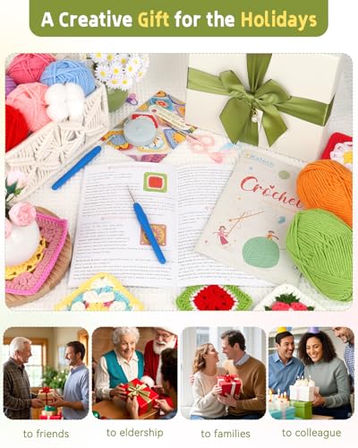 Image of Katech Crochet Kit for Beginners Adults with Step-by-Step Video Tutorials, 50 Granny Square Kit for Beginner Learn to Crochet, Crochet Starter Kit for Crocheter w / 12 Upgraded Yarn-Beginner Friendly