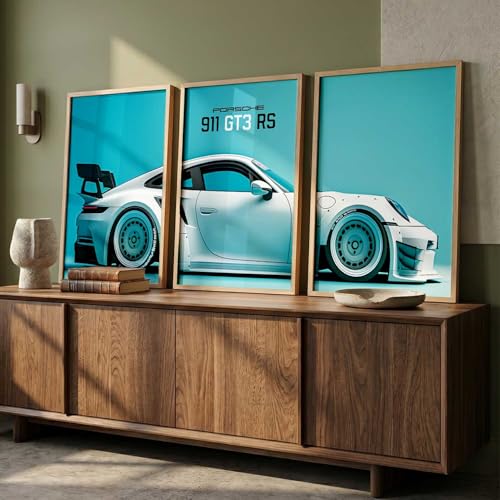 Image of HOTHOUSE Big Porsche Car Framed Posters Gift Items for Boys Room Wall Decoration Bedroom Living Room Office Studio Decor | Car Poster Frame for Wall Decor Set Of 3 Size (13 X 17 inch)