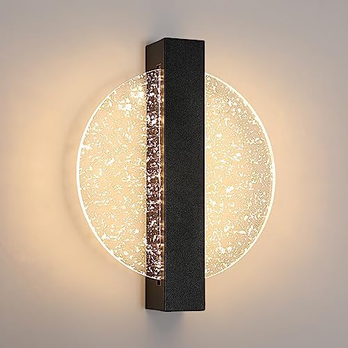 Lampy ścienne LED ściemnialne do wnętrz, 12W okrągła kreatywna akrylowa lampa ścienna LED 3000K-6500K, lampa ścienna nowoczesna lampa nocna czarna do salonu, sypialni, klatki schodowej, przedpokoju.