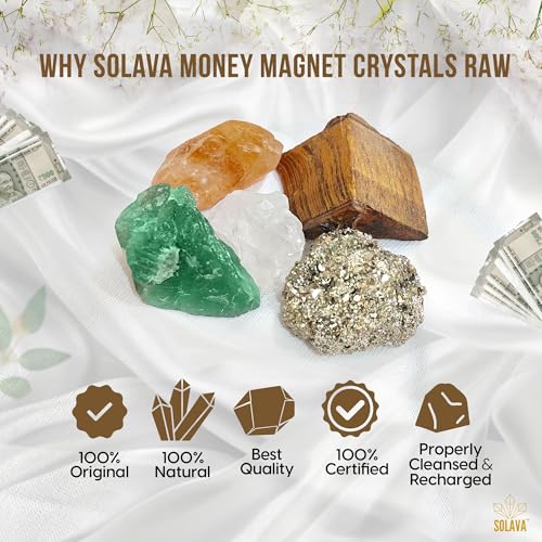 Image of Money Magnet Raw Crystals - Original Certified Pyrite Stone, Citrine, Green Aventurine Stone, Tiger Eye, Clear Quartz Money Attraction Stone Crystals for Fame, Money, Financial Abundance, & Success