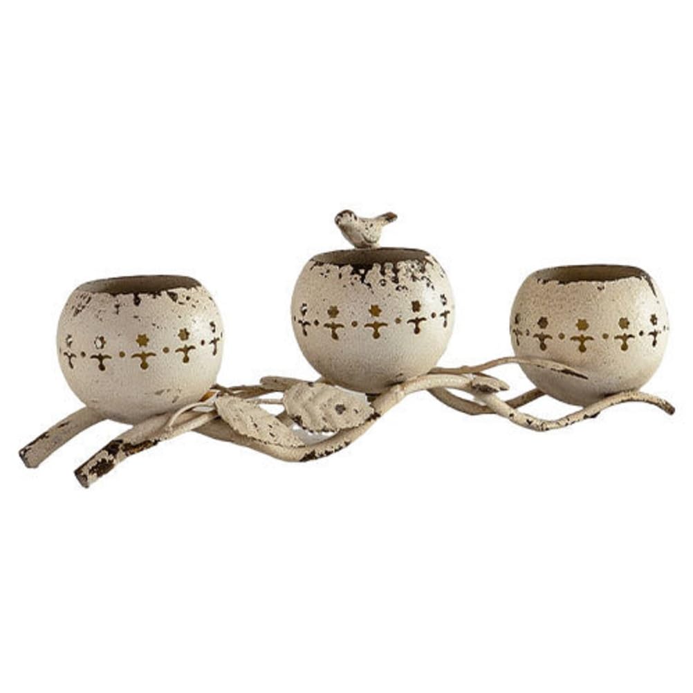 EdirFtra Rustic Iron Candle Holder 43cm - 3-Cup Vintage Branch & Bird Decor
