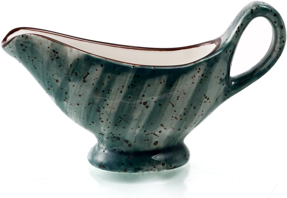 Color Glaze Porcelain Sauce and Gravy Boat, Green, 15 x 5 x 8.7 cm