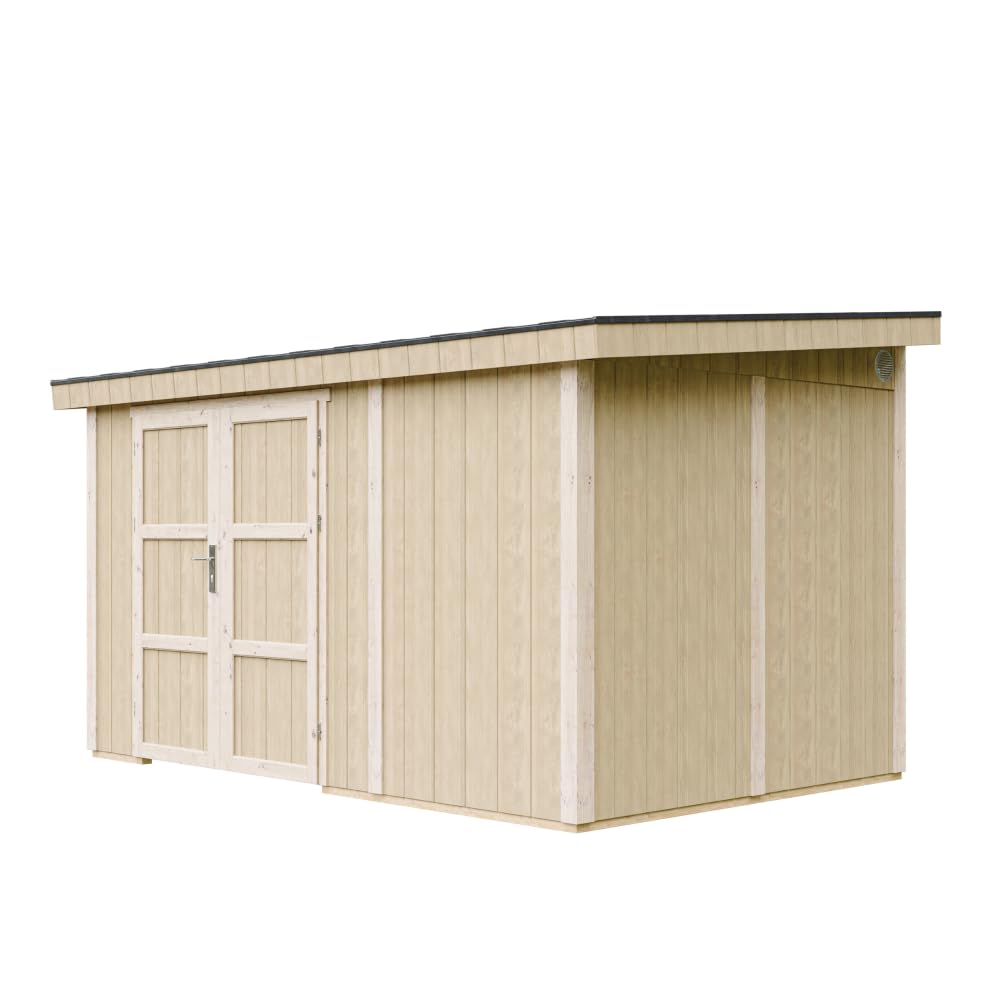 Casetta da giardino di qualità premium 8,68 m² - H231x248x412 cm - Costruzione in pannelli LP Smartside - Senza pavimento e parete laterale - Timbela M939B-TUNDRA GREY