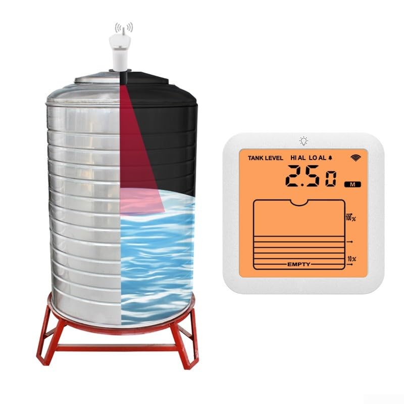 Jauge de niveau d'eau numérique sans fil avec système d'alarme haute-basse, capteur de profondeur d'eau à distance avec écran rétroéclairé, détecteur longue portée pour réservoir automatique