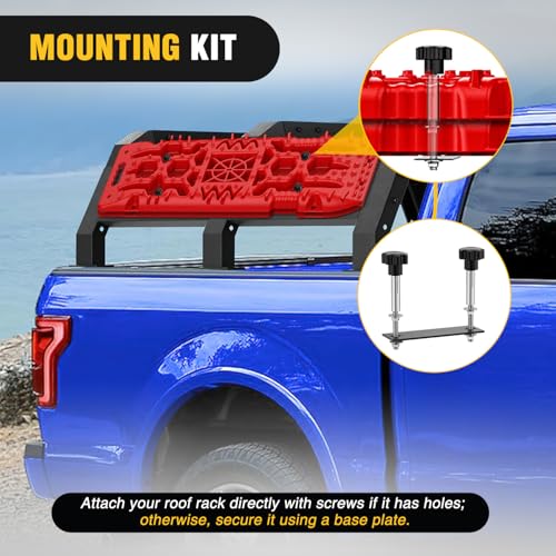 Image of Nilight Recovery Off-road Traction Boards with Jack Lift Base Emergency Tire Ladder Mats For 4WD 4X4 Mud Sand Snow with 2PCS Mounting kit Carry Bag 2 leashes (Red)