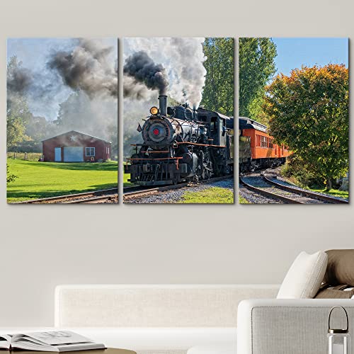 Wall26 Canvas Print Wall Art Set Vintage Retro Steam Engine Train At Depot Nature Wilderness Photography Realism Rustic Scenic Colorful Landscape For Living Room, Bedroom, Office - 16"X24"X3 #TOP1