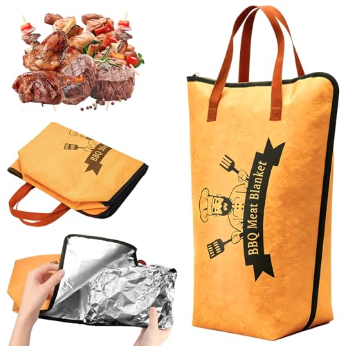 BBQ Blanket for Resting Meat Bag 21" Brisket Blanket Barbecue Tool Sets with Wide Mouth Large Beef Compatible Barbecue Smoker Accessories Grill Meat Insulated Reusable Resting Smoke Bag Cooking Gift