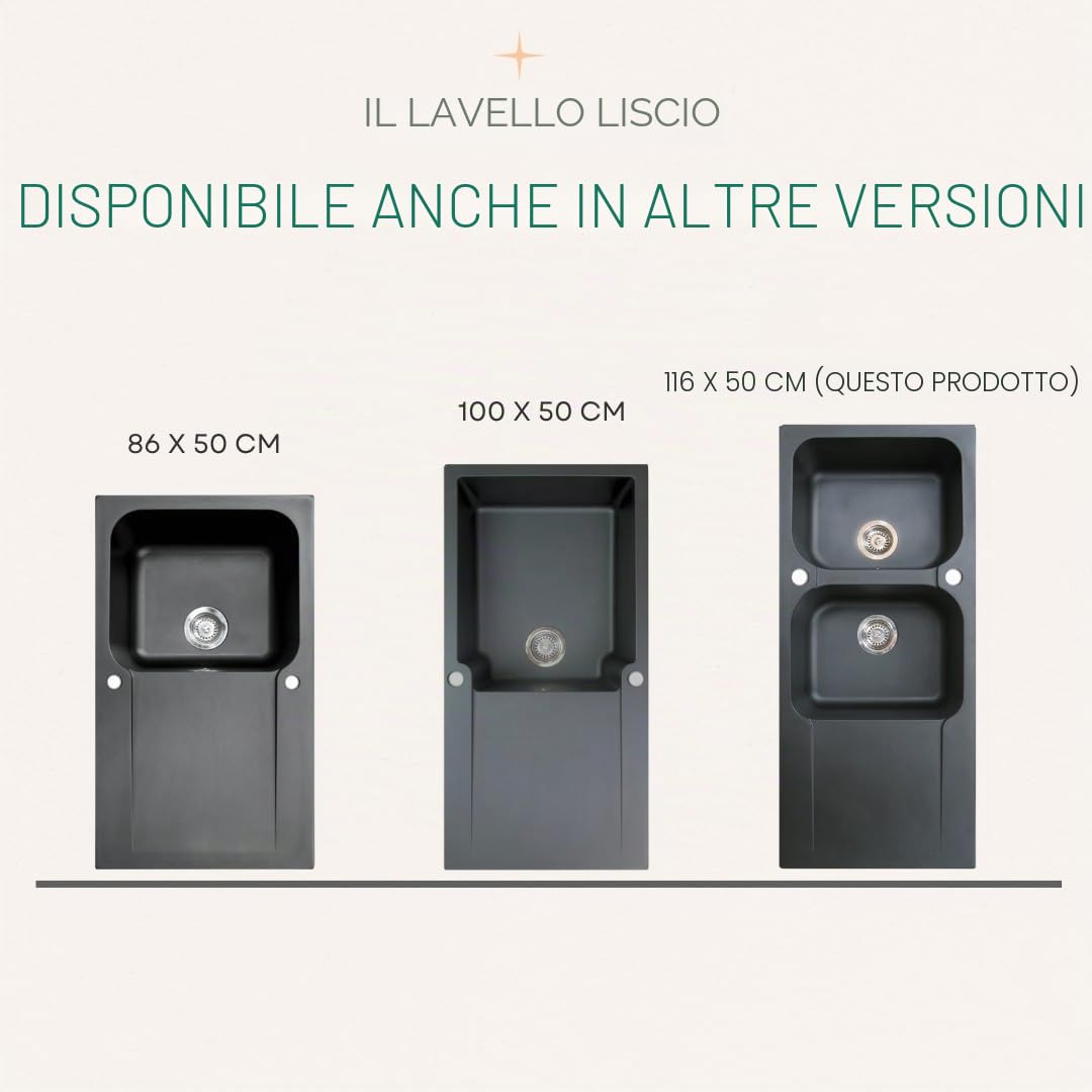 Essebagno Lisse lavello reversibile 2 vasche 1 sgocciolatoio in resina nera