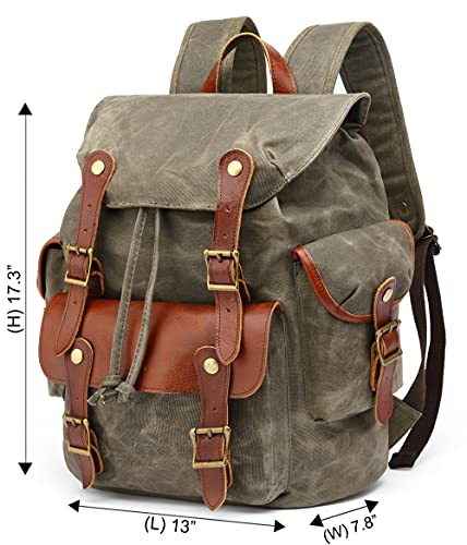 Waxed Canvas Leather Backpack For Men, Military Tactical Military Army Camping Hiking Rucksack For Travel (M85_Army Green) #TOP1