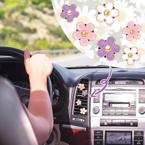 Image of Frienda 6 Pcs Daisy Flower Air Vent Clip Accessories Air Conditioning Outlet Clip Car Freshener Dashboard Accessories Charm Car Inter Decor(Purple,Pink,White)