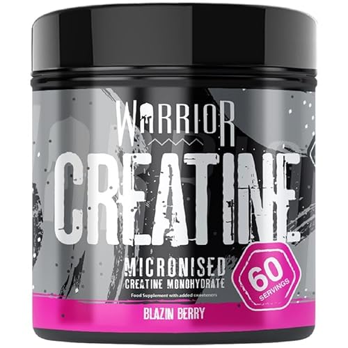 Warrior Creatine Monohydrate Powder – Micronised for Easy Mixing and Consumption – 100 Percent Pure Creatine – Proven to Improve Physical Performance and Recovery, 5 g Servings (Blazin Berry, 300 g)