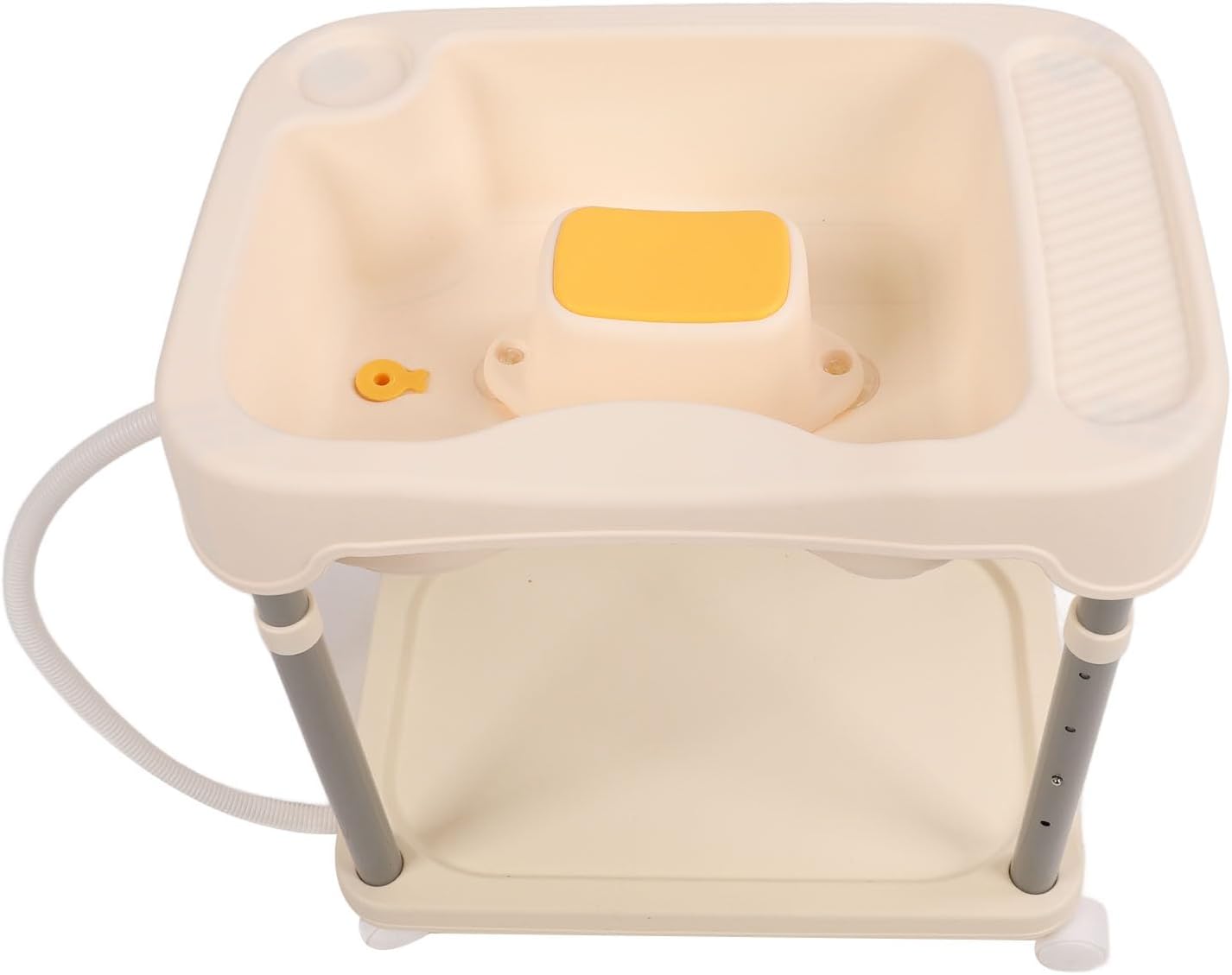 Portable Shampoo Bowl, Reusable Adjustable Height Hair Washing Basin Portable Hair Washing Station for Bedridden Pregnant Women Elderly (Cream White)