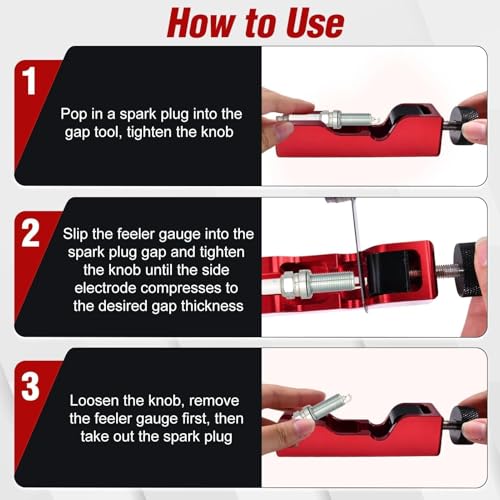 LEONTOOL Zündkerzendistanzwerkzeug mit 32 Klingen, Stahldickenmesser und Distanzlehre für die meisten Zündkerzen mit Gewinde von 10 mm, 12 mm, 14 mm, 16 mm