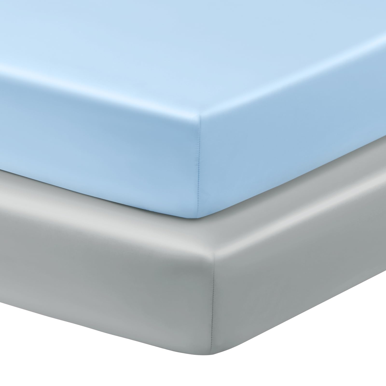 Horbaunal 2 Pack Satin Crib Sheets for Baby, 52" x 28" x 8" Silky Fitted Crib Sheets, Soft Toddler Sheet Baby Mattress Sheet, Baby Blue & Grey