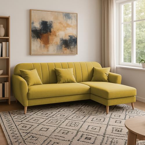 Image of Atticus RHS 4 Seater L Shape Sofa Set for Living Room (Yellow Fabric) Premium Fabric Sofa Set