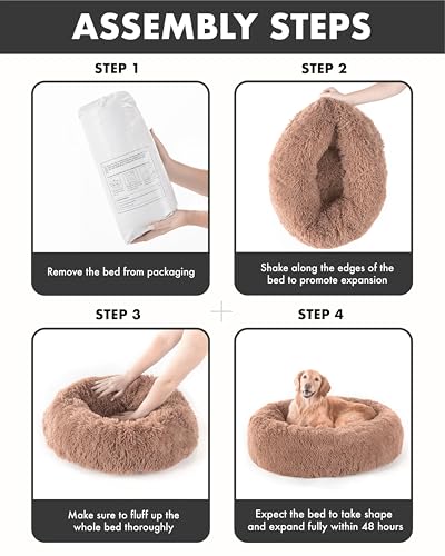Ohgeni PBH3V114 Calming Donut Dog & Cat Bed, Machine Washable Plush Waterproof Zipper Cover, Anti-Slip Round Cuddle Comfort Pet Bed thumb #6