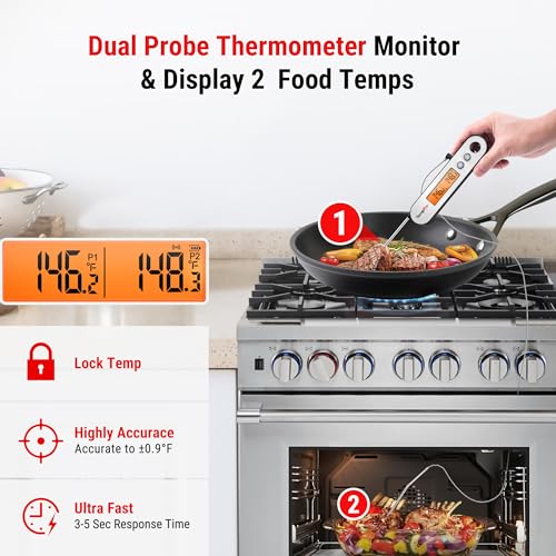 Image of ThermoPro TP610 Dual Probe Digital Instant Read Meat Thermometer Cooking Kitchen Smoker Food Thermometer with Backlight Waterproof for Steak Oven BBQ Grill Thermometer