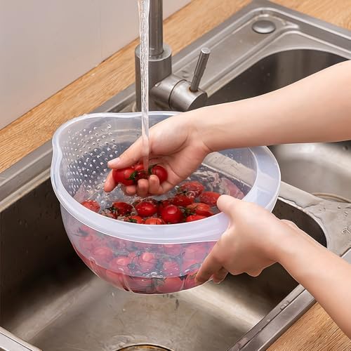 Image of Japanese Rice Strainer Quinoa Washing Bowl Small Grains Washer Cleaner | Plastic Side Drainers Colander for Rinsing Fruits, Vegetables and Beans, BPA-Free