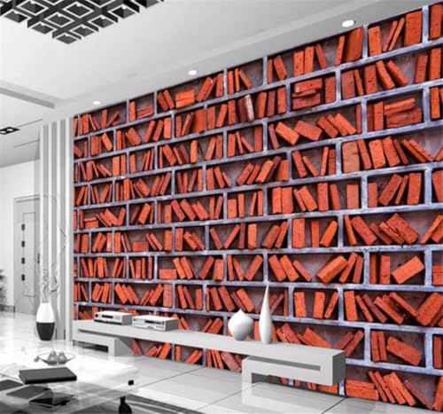 Papier peint 3D briques rouges pour masquer mur salon - 3