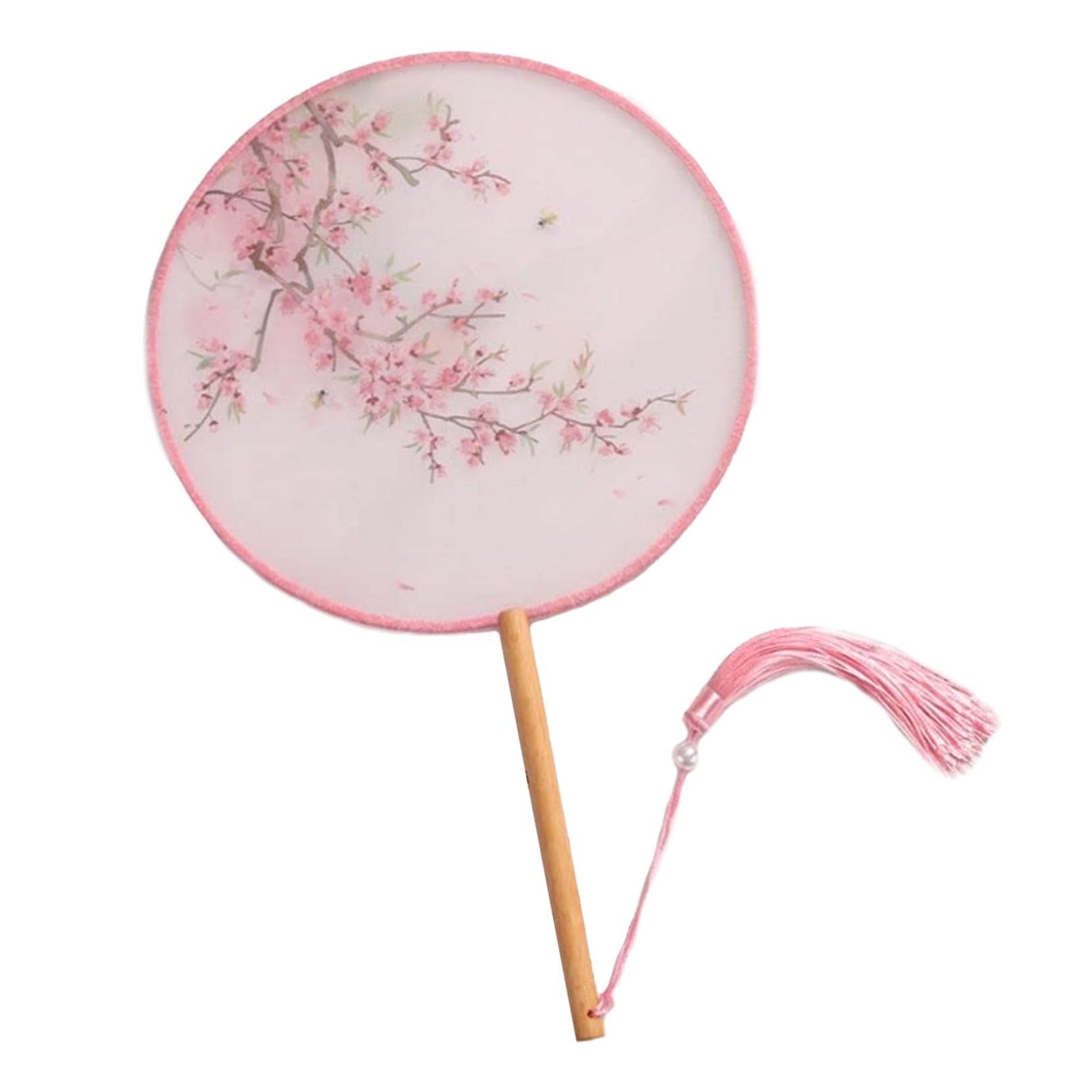 NASSMOSSE Round Fan Chinese Style Dance Fan with Tassel Pendant Photography Prop Decorative Fans Decorative with Wooden Handle(Pink)