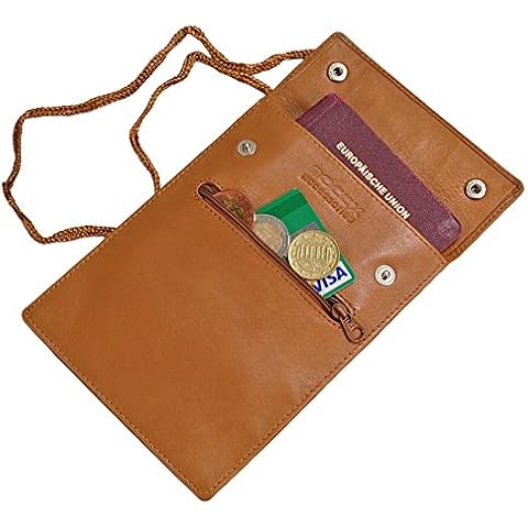 Boccx Large Leather Neck Pouch Clear Panel Security Wallet for Passport Breast Pouch GoBago 10019 Natural Cover