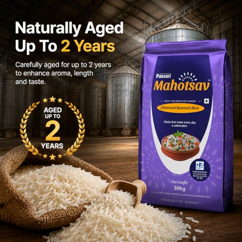 Image of Mahotsav Diamond Basmati Rice by Pansari 30 Kg- Whole Grain, Gluten-Free, Nutty Flavor - Perfect for Biryani, Pulao, Khichdi & Daily Meals