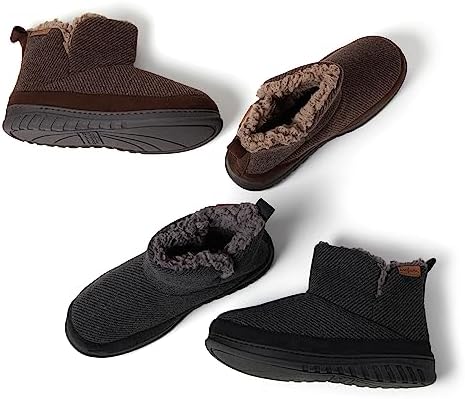 Dearfoams mens James Woven Boot Slipper, Black, Medium US | Image 1