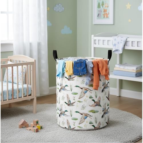 Image of Baby Laundry Hamper Basket Baby Hamper for Nursery Boy and Girl Cute Storage Bin Organizer Boho Room Decor(Duck)
