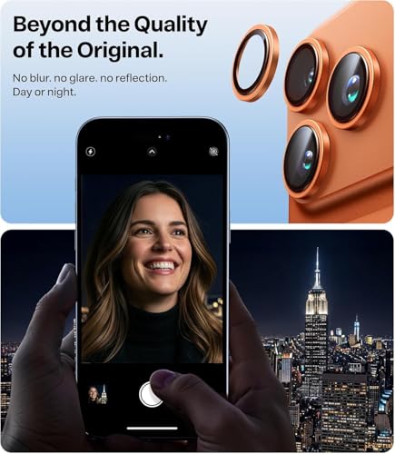 Image of Premium Camera Lens Protector Compatible For iPhone 17 Pro Max (Orange) Camera Lens Protector - 9H Tempered Glass, Military-Grade Anti-Scratch, Case-Friendly, Easy Install Frame