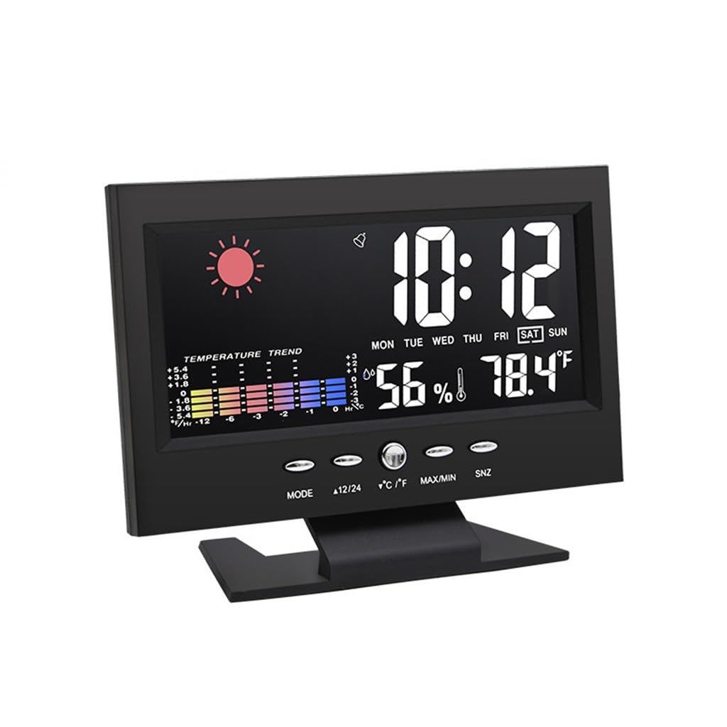 Weather Electronic Alarm Clock LED Forecast Temperature Humidity Perpetual