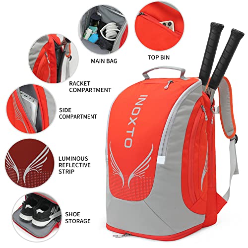 Inoxto 40L Tennis Bags For Women And Men Large Tennis Backpack Can Hold 2 Tennis Rackets, Waterproof And Breathable Pickleball Bag With Independent Shoe Storage For Tennis, Badminton, Travel, Camping (Orange) #TOP3