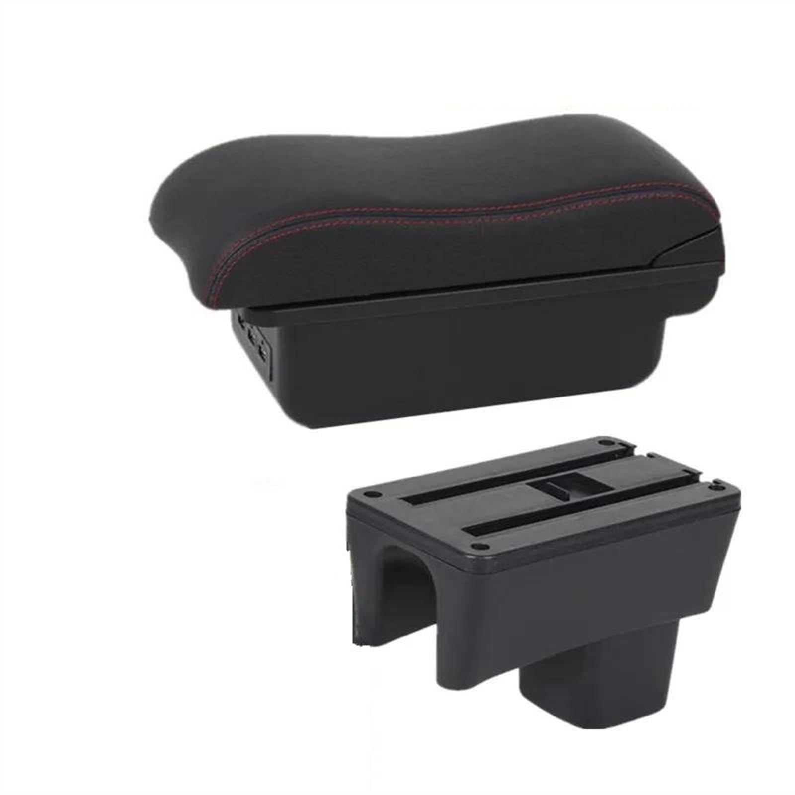 NOHEEU Armrest Box With Multifunctional Support PU Upholstered Car Interior Modification Accessories For Swift 2005-2024(B2 Black red 3USB)