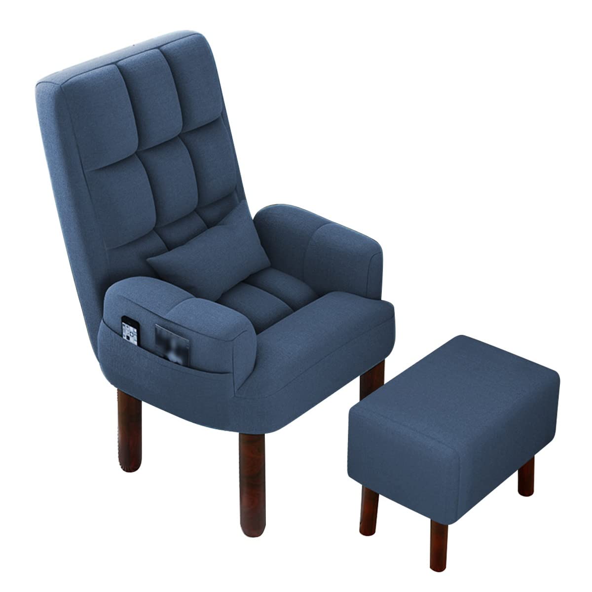 Fauteuil ergonomique inclinable bleu dossier respirant et pieds bois