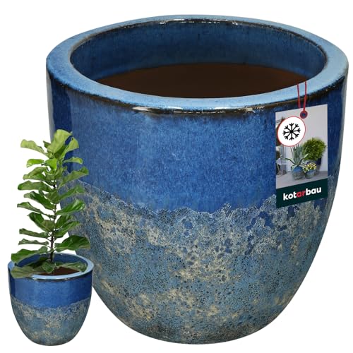 KOTARBAU® Blumenkübel Höhe 26 cm ⌀ 30 cm Blumentopf Dunkelblau...