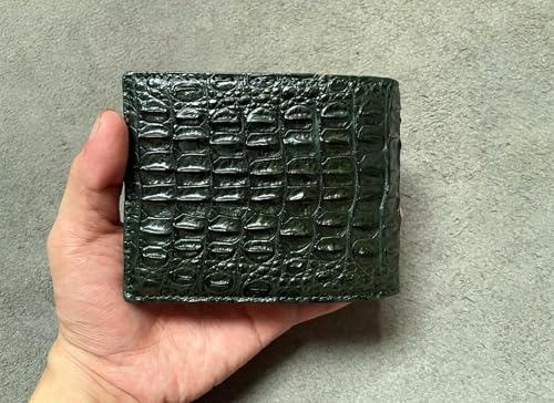 Double Side Dark Green Crocodile Alligator Genuine Horn Leather Skin Men Bifold Wallet3