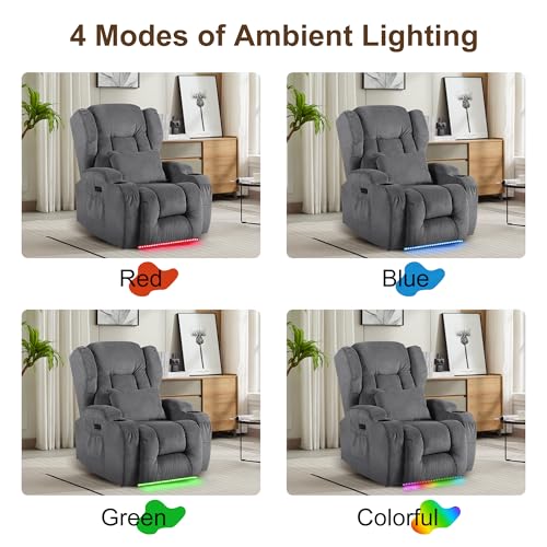 Image of DRMBOOK Power Recliner Chair, Electric Wall Hugger Reclining Sofa with Massage & Heat, Overstuffed Theater Seating with LED /USB Port /Cup Holders for Living Room (Linen Grey, 2 Chairs)