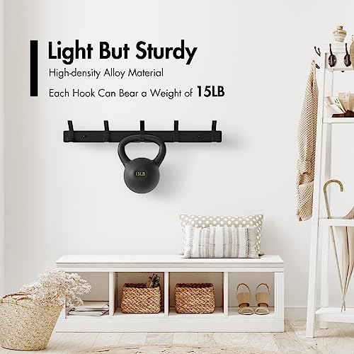 Pominee Coat Rack Wall Mounted, 2 Pack 14.5 Inch Coat Hooks For Hanging Coats, Heavy Duty Metal Hook Rack Rail With 5 Double Dual Hooks, Coat Hanger Wall Mount For Entryway Mudroom (Black) #TOP3