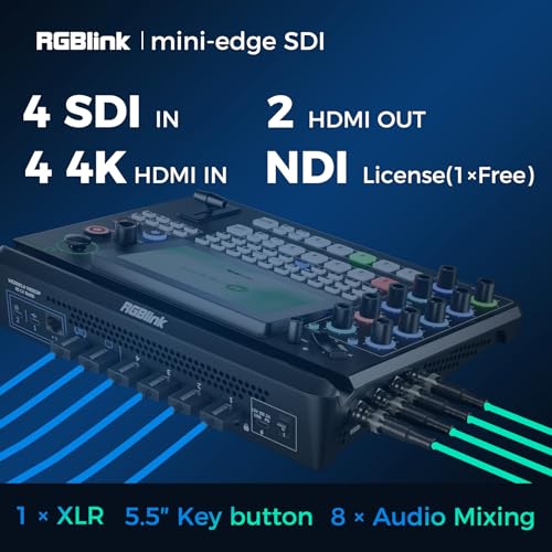 Image of RGBlink mini-Edge SDI,All in One Pro Live Streaming Multi-Camera Video Mixer Switcher,4K HDMI /SDI Input,5.5 inch Screen,PTZ Control, NDI /UVC, 8-Ch Audio Mixer for Podcast, Content Creation
