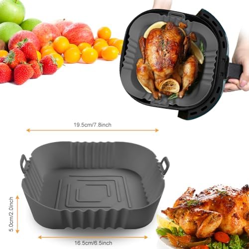 Vicloon SilikonformFürHeißluftfritteuse Grau 2PCS Wiederverwendbar Heißluftfritteuse Silikon 3–4,75 L Quadratisch