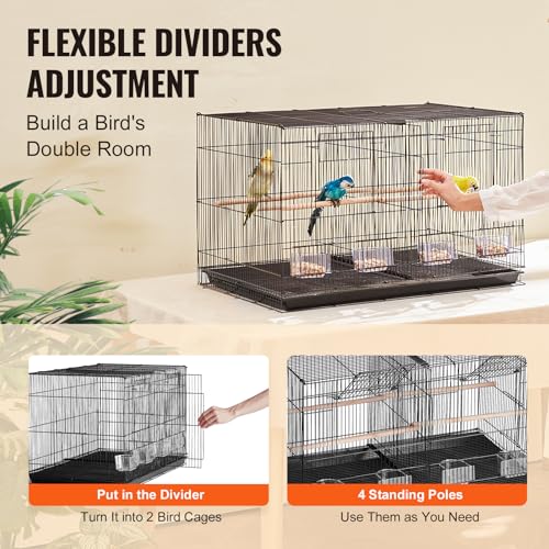 VEVOR Vogelkäfig, Metallkäfig für kleine Papageien, Kanarienvögel, Nymphensittiche, Unzertrennliche, Finken, Wellensittiche, Conures, Vogelhaus für unterwegs mit Griff & Sitzstangen, 760x465x465mm