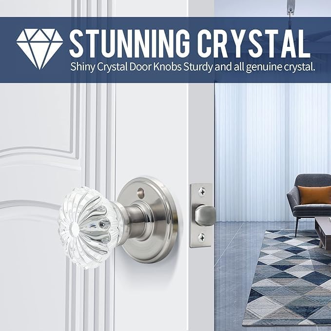Close-up of the Cielsa Dawn crystal door knob, emphasizing its shiny, genuine crystal material and sturdy construction.