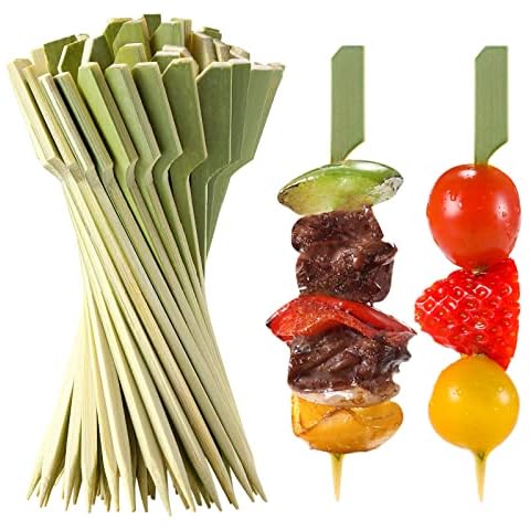 300 PCS Bamboo Skewers, 4.7 Inch Natural Green Bamboo Paddle Wood Cocktail Tooth Picks for Appetizers Drinks Fruit Kababs Sausage Barbecue Snacks, Mini Food Sticks Toothpicks Charcuterie Accessories Cover
