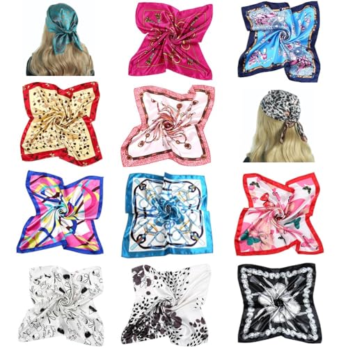 10Pcs Satin Head Scarf Small Square Satin Neck Scarf Mixed Neckerchief for Women Lady Girl(Color Random)4