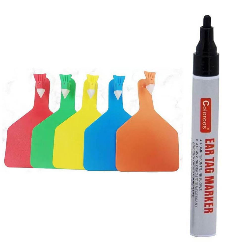 Kolczyki do identyfikacji zwierząt hodowlanych, Kolczyki dla bydła numerowane/puste wielokolorowe 50/100 szt(Mixed Colors,50pcs+pen)