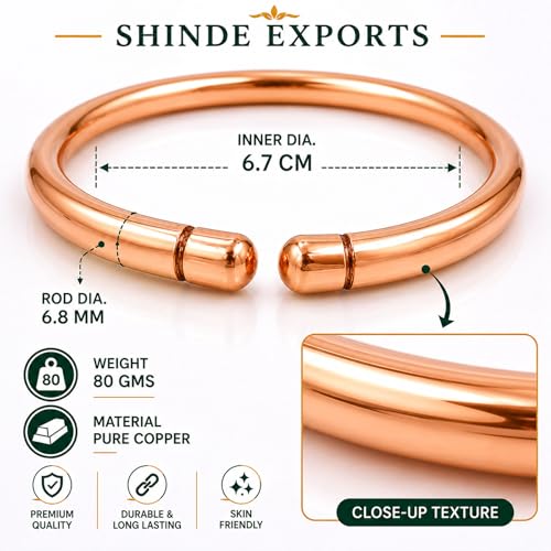 Image of SHINDE EXPORTS Heavy Pure Copper thick Bracelet Bangle Unisex Kada Solid Handmade Cuff for Men & Women