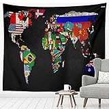Mandalas De Tela Mapa Negro Tela Decoracion Pared,Tapestry Decoración De Pared Para Dormitorio Sala De Estar,Tapiz Fiesta,Resistente A La Suciedad, 130 X 150 Cm